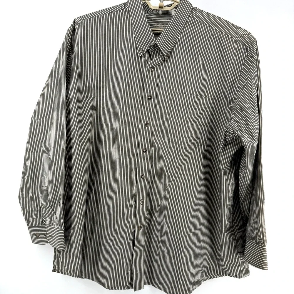 Cutter Buck Mens 3XB Shirt‎ Gray White Striped Long Sleeve Button Down Casual